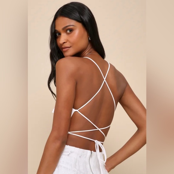 Lulu’s Making Magic White Fringe Lace-Up Mini Dress - Picture 3 of 5